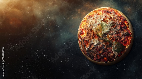 Planet earth made in form of pizza. View from space to earth. Galactic pizza
