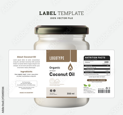 Coconut oil label packaging design product sticker natural cosmetic design.