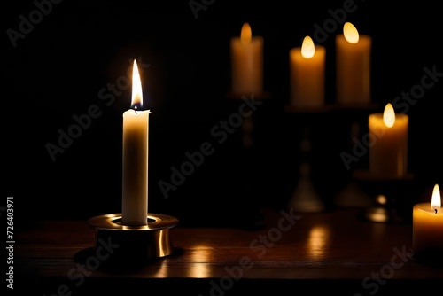 A Captivating Glimpse into Sophistication with a Vintage Candle Holder Set, Isolated on a Luxurious Black Background, Casting an Inviting Glow Captured through the Lens of a High-Definition Camera—A R