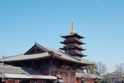 Ancient Tang dynasty style building in Baoshan temple. Buddhist temple located on the banks of the Lianqi River, Baoshan, Shanghai. The Chinese characters on door is the name of 