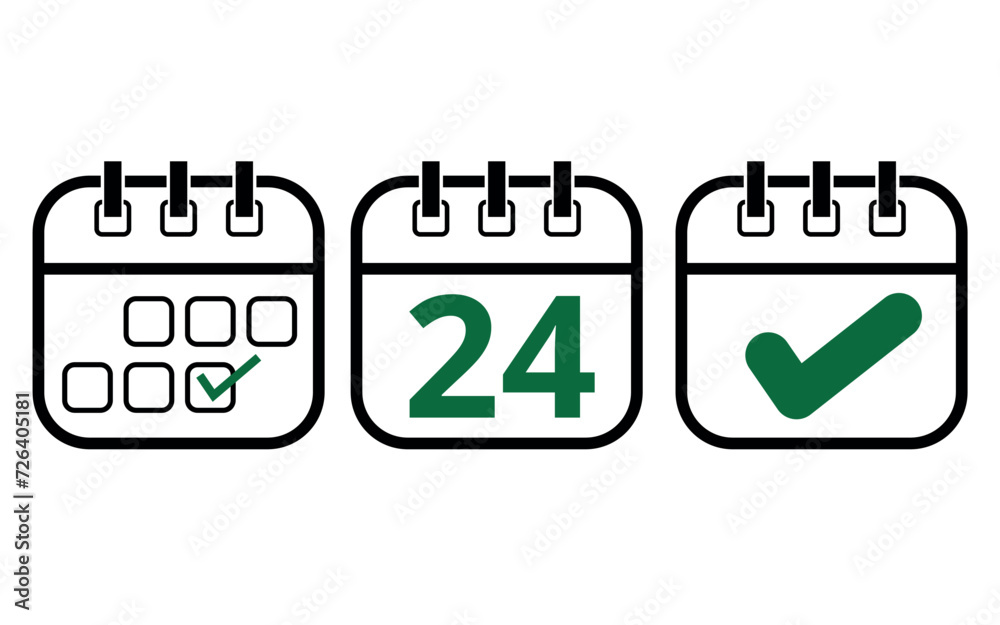 Simple calendar icons of different models for websites, blogs and graphic resources. Calendar icon with a specific day marked, day 24. Simple calendar icons of different models for websites, blogs and graphic resources. Calendar icon with a specific day marked, day 24.
