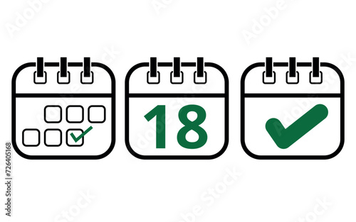 Simple calendar icons of different models for websites, blogs and graphic resources. Calendar icon with a specific day marked, day 18.