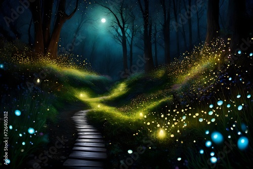 magic forest in night
