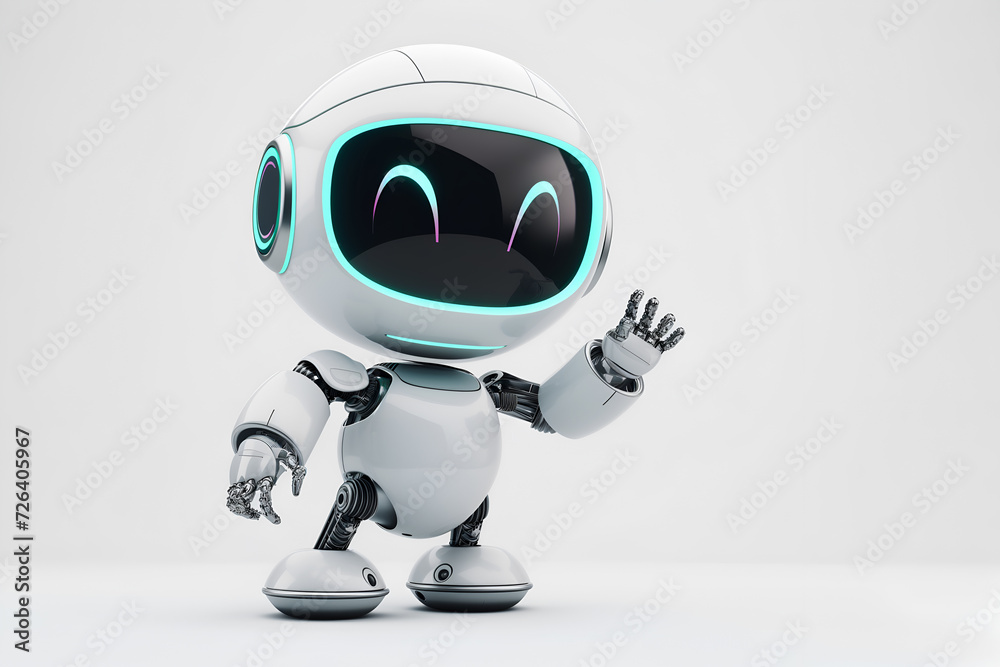 Cute technological small ai robot waving and greeting in minimalist style Cute technological small ai robot waving and greeting in minimalist style