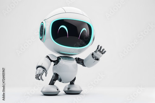 Cute technological small ai robot waving and greeting in minimalist style