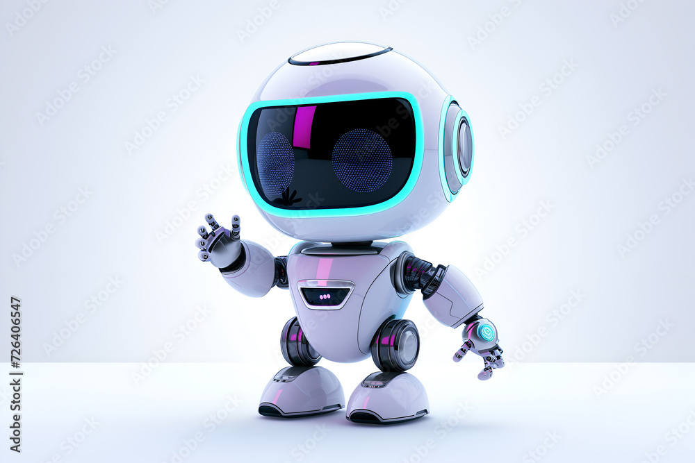 Cute technological small ai robot waving and greeting in minimalist style Cute technological small ai robot waving and greeting in minimalist style