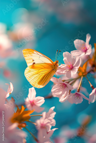 Close-up of a butterfly on a flower. a large butterfly sitting on green leaves, a beautiful insect in its natural habitat. Banner, Illustration for Albums, notebooks