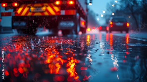Rainy Evening Traffic | Reflective Lights on Wet City Streets 