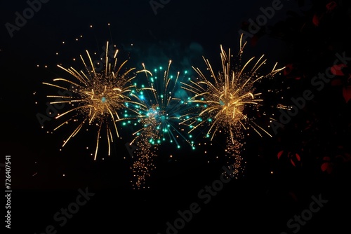 Fireworks celebration, colorful fireworks isolated on black background