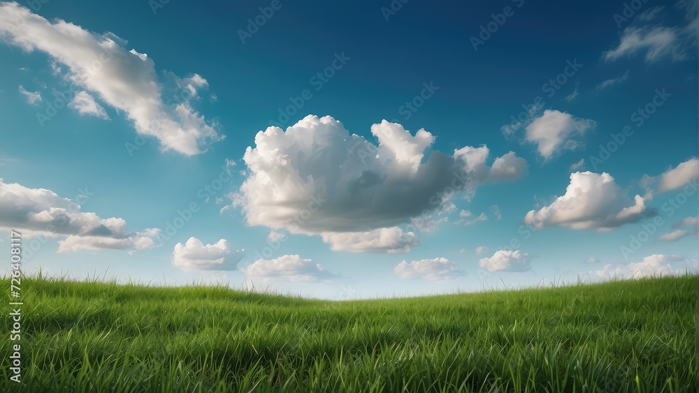 Gorgeously blurred blue sky with green grass in the backdrop