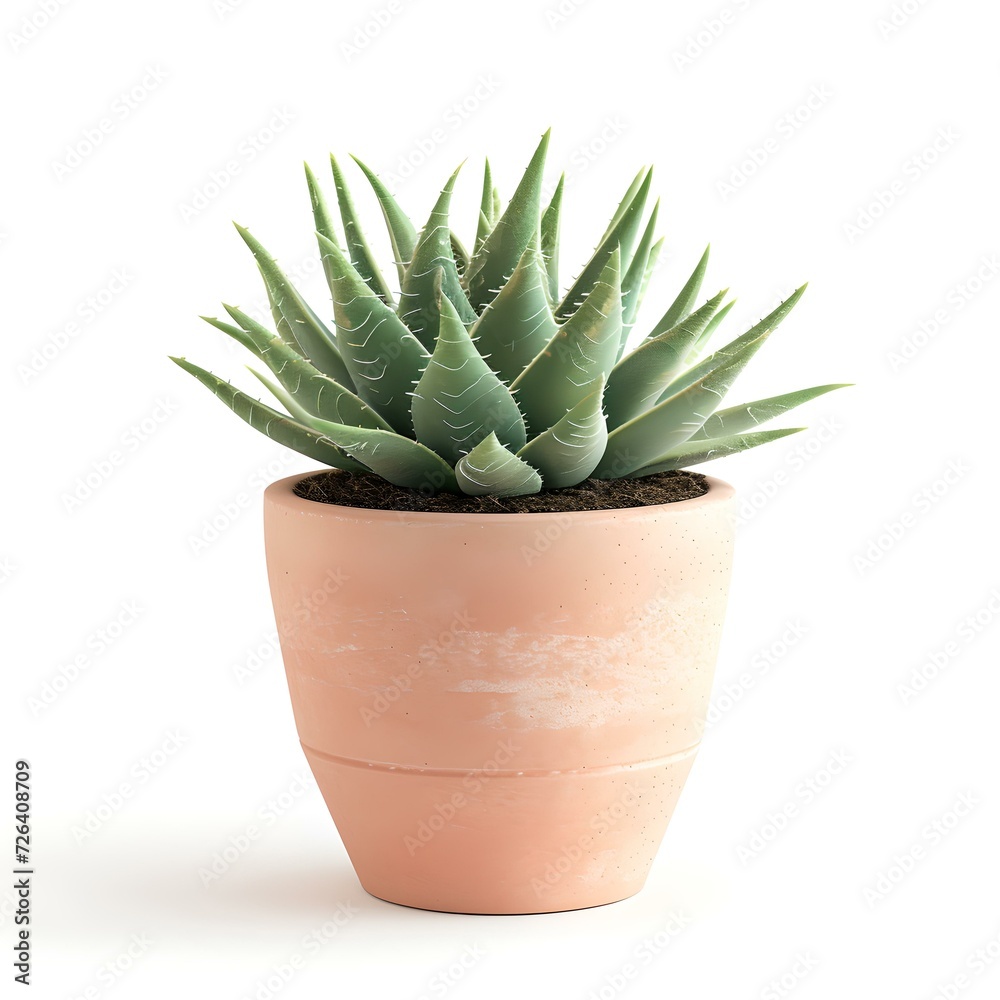 Lush green succulent plant in terra cotta pot on white background. perfect for minimalist decor. AI Lush green succulent plant in terra cotta pot on white background. perfect for minimalist decor. AI