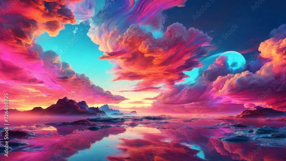 3d render, abstract fantasy background of colorful sky with neon clouds. generative, ai