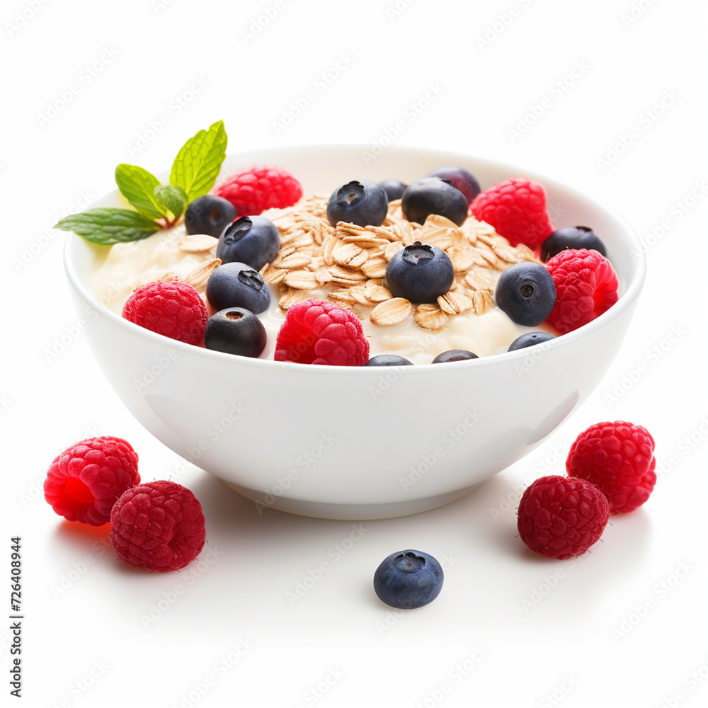 Yogurt bowl with berries on isolated white background - ai generative Yogurt bowl with berries on isolated white background - ai generative