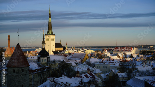 Panoramic view of Tallinn old town in winter, Estonia 