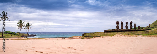 moais on Anakena beach, Rapa Nui, on Easter Island