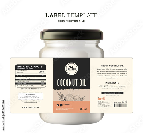 Coconut oil label packaging design product sticker natural cosmetic design.