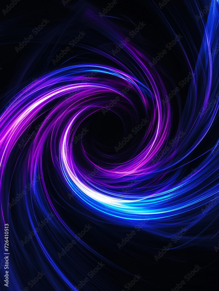 Purple and blue dark light spinning on black background in Curved flow line shape. Purple and blue dark light spinning on black background in Curved flow line shape.