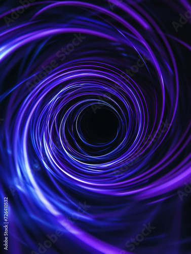 Purple and blue dark light spinning on black background in Curved flow line shape.