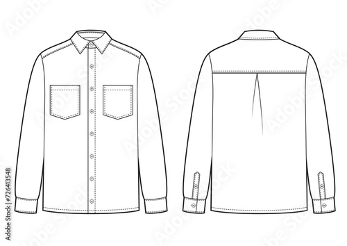 Men's long sleeves formal shirt flat sketch.