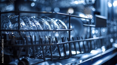 A dishwasher filled with lots of empty dishes. Can be used to showcase the convenience of modern appliances photo