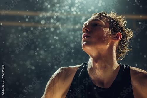 dancer with facial sweat during intense rehearsal photo