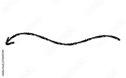 Hand drawn crayon chalk charcoal line arrow. textured arrow isolated on white. squiggle and scribble stroke. Element for diagrams. doodle marker.