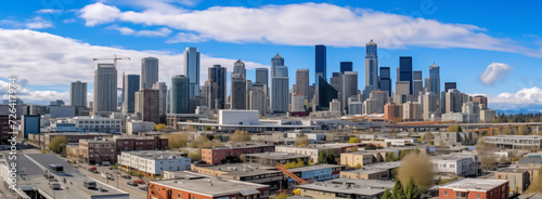 Expansive cityscape with skyscrapers and clear blue sky