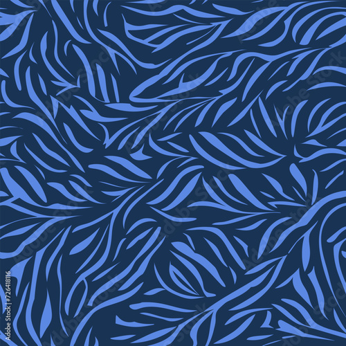Brush curly lines seamless pattern. Scribble  strokes background. Hand drawn curved lines. Blue pencil sketches. (ID: 726418116)