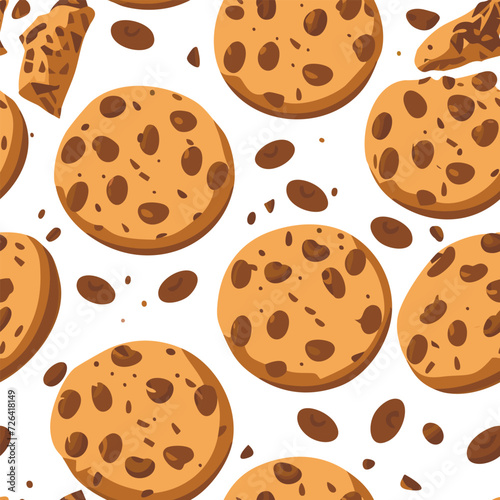 Cookies and chocolate crumbs seamless pattern on white backround. (ID: 726418149)