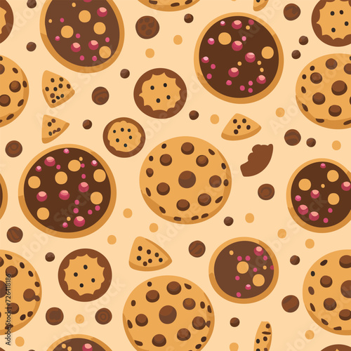Realistic delicious bakery products seamless pattern. Cream cookies background (ID: 726418186)
