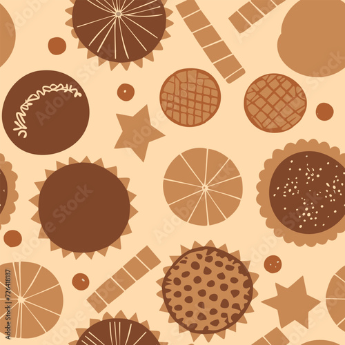 Sweets and cookie seamless pattern. Illustration of cookies, sugar, chocolate sweet cookie (ID: 726418187)