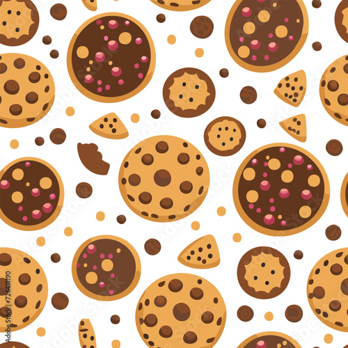 Simple cute cookie flat vector seamless pattern (ID: 726418190)