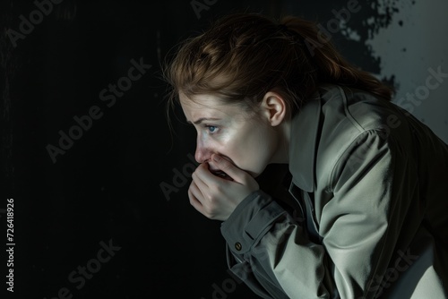 female suspect leaning forward to whisper during intense questioning
