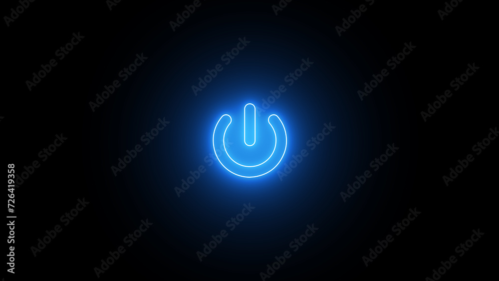 Neon glowing power button icon. Neon light power button turning on and off. neon Power Button icon on the black background. - obrazy, fototapety, plakaty 