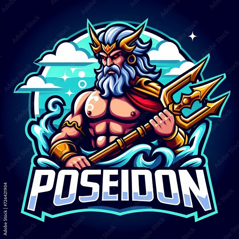 Poseidon gaming logo Generative AI