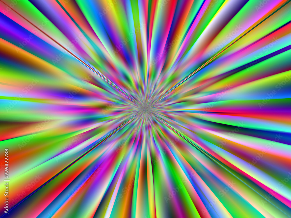 Eksplozja promieni tęczowych kolorów skupionych centralnie z efektem rozmycia ruchu - abstrakcyjne tło - obrazy, fototapety, plakaty 