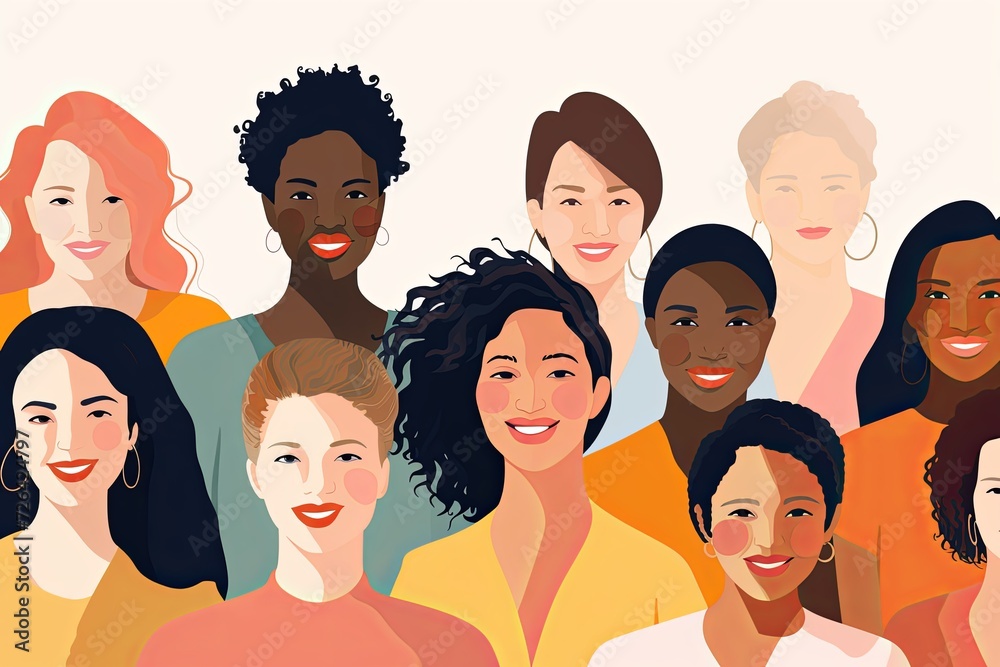 Illustration of a diverse group of women. Concept of a diverse and multiethncial community. International Women's Day concept. Illustration of a diverse group of women. Concept of a diverse and multiethncial community. International Women's Day concept.