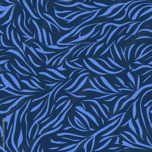 Brush curly lines seamless pattern. Scribble  strokes background. Hand drawn curved lines. Blue pencil sketches.
