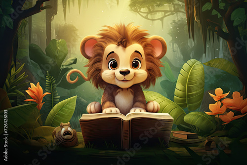  kid book style , animal and jungle background