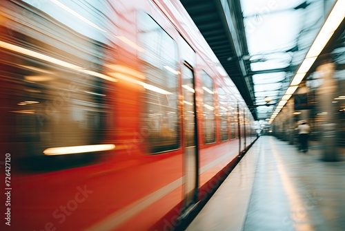 Motion blur of train moving in the airport. Business and transportation concept