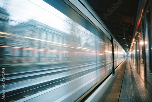 Motion blur of train moving in the airport. Business and transportation concept