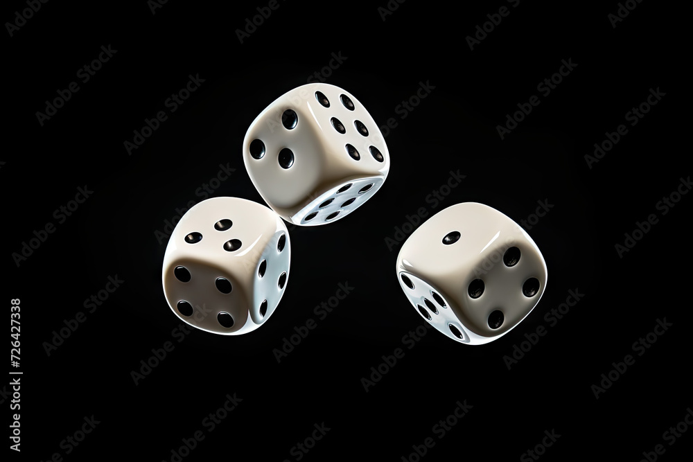 two white dices with white number, spinning in the air
two white dices with white number, spinning in the air