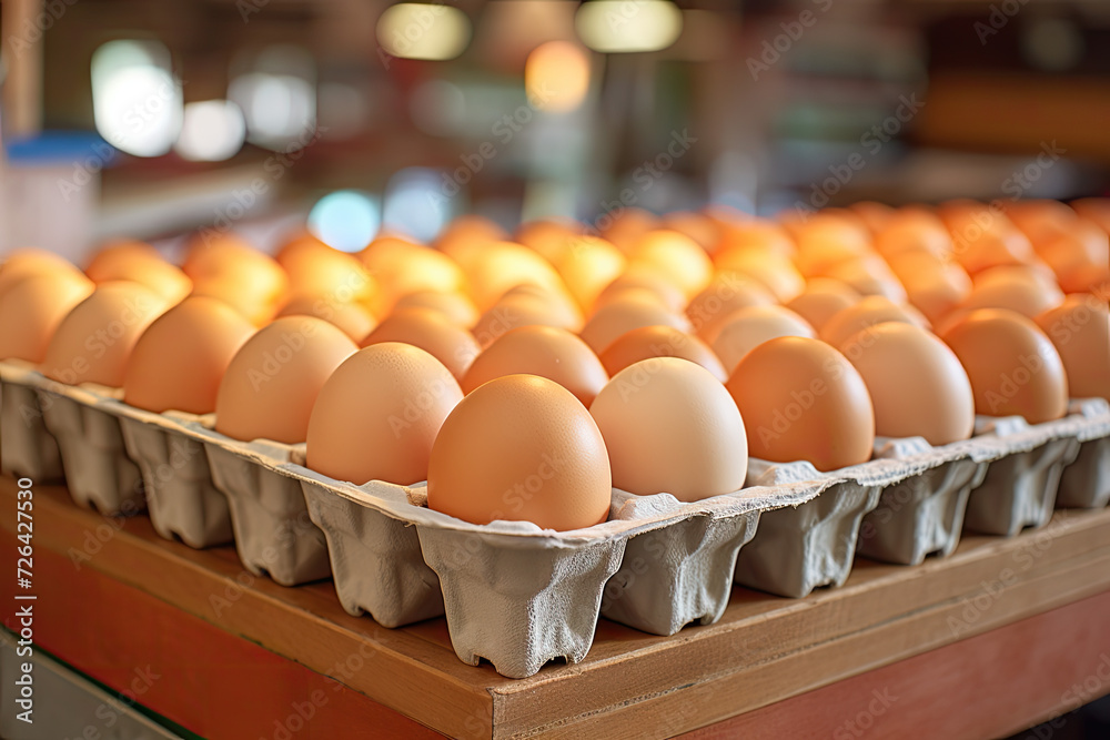 Eggs in egg carton on the shelf in the supermarket