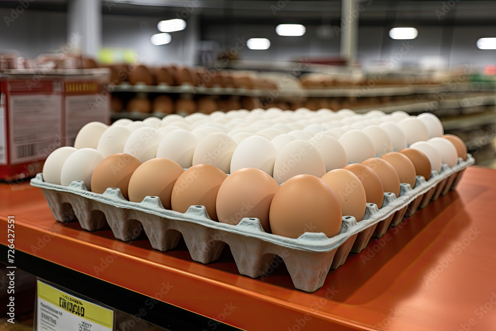 Eggs in egg carton on the shelf in the supermarket