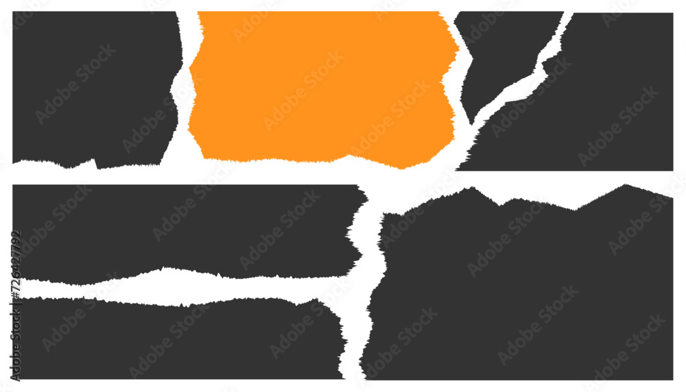 Fototapeta premium Set of black silhouettes, elements of torn paper for collage, design decoration, empty cells for your text