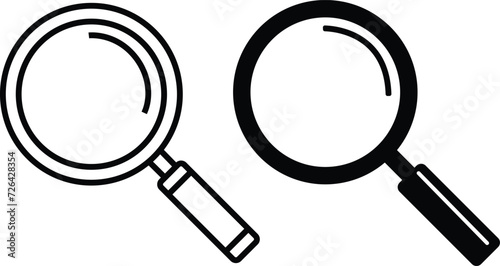 Search icon set. Magnifying glass vector collection for research information concept. Magnifying glass icon in trendy line style and flat magnifier or loupe sign isolated on transparent background.