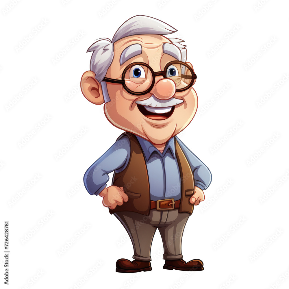 Cartoon grandfather isolated on a transparent or white background, png
