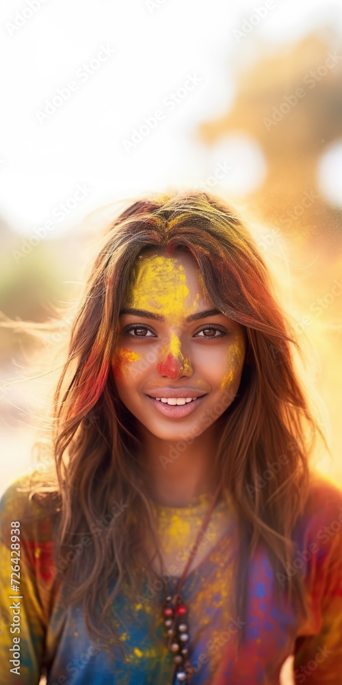 Colorful woman with painted face and body, Fictional Character Created by Generated AI. Colorful woman with painted face and body, Fictional Character Created by Generated AI.
