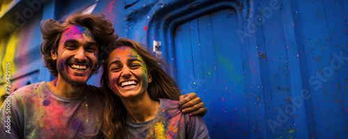 A Fun and Colorful Moment - Couple Drenched in Paint, Fictional Character Created by Generated AI.