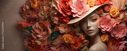 Fashionable Female Model with Flowers, Fictional Character Created by Generated AI.